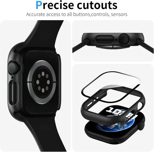 Vista 2 de WISKII - Juego de 2 protectores de pantalla y fundas para Apple Watch Series 9/8/7 de 41 mm, cubierta protectora ultradelgada de policarbonato duro