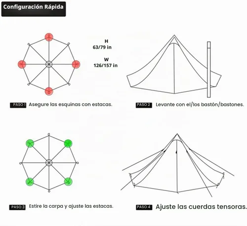 Vista 9 de Tienda de campaña para 2-4 personas, para 4 estaciones, ultraligera, fácil de montar, estilo Teepee caliente