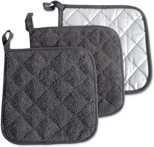 Vista 63 de DII - Agarradera acolchada, 100% algodón, colección Terry básica, color gris, ovalada, 2 piezas
