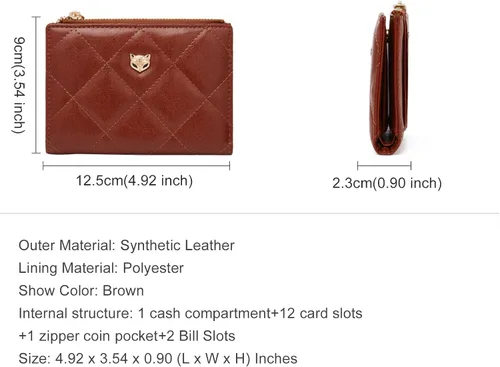 Vista 2 de FOXLOVER RFID pequeño cuero genuino titulares de tarjetas de crédito cartera para mujeres, señoras lindo cuero de vaca tarjeta caso, marrón
