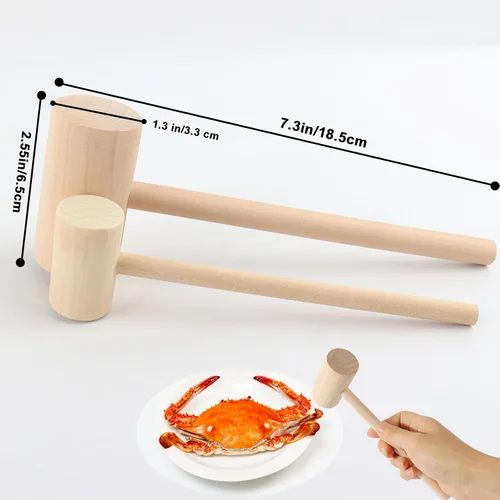 Vista 6 de Paquete de 6 martillos de mariscos grandes de madera para agrietar cangrejo, langosta y mariscos, martillo de madera para romper, chocolate