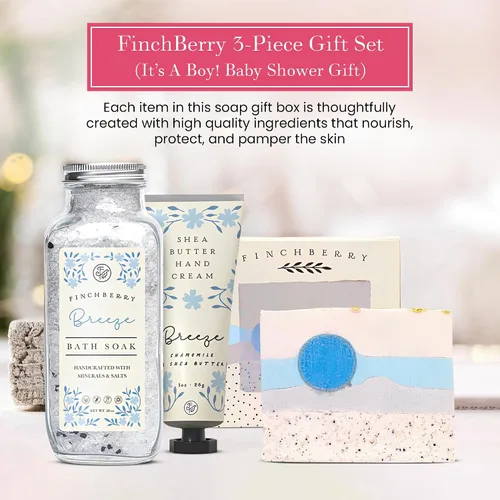 Vista 4 de FinchBerry Set de regalo de 3 piezas – ¡Es un niño! Regalo de baby shower, paquete de atención para la nueva mamá y regalos para mamá por primera