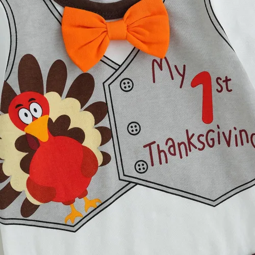 Vista 6 de FIOMVA My First Thanksgiving - Conjunto de 3 piezas para bebé, traje de bebé, pantalones y sombrero, para otoño e invierno