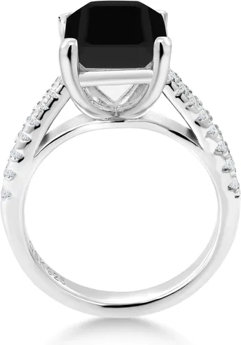 Vista 3 de Gem Stone King Anillo de compromiso de plata de ley 925 con ónix negro y zafiro blanco para mujer piedra natal de 339 quilates corte esmeralda