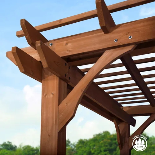 Vista 8 de Backyard Discovery Beaumont - Kit de pérgola tradicional de madera de cedro de 10' x 10' con techo de celosía, durabilidad para todas