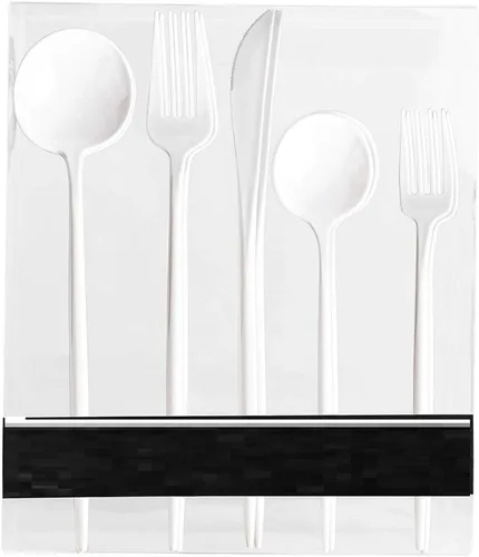 Vista 7 de Juego de cubiertos modernos de plástico PLASTICPRO (negro, 40 piezas)