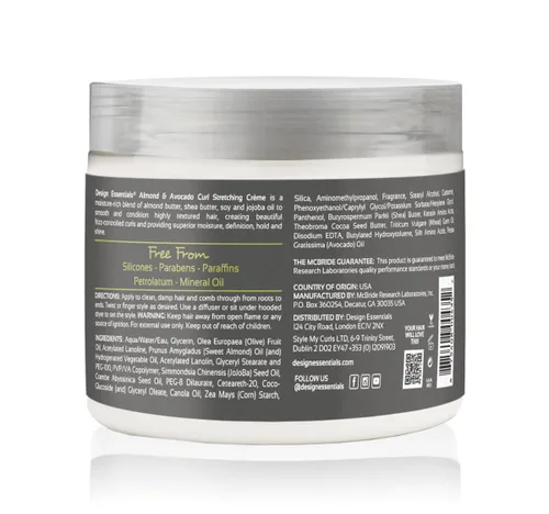 Vista 3 de Design Essentials Crema de estiramiento natural de almendra y aguacate para todos los tipos de curl, estiramiento crème, 16 fl oz