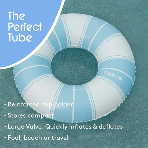 Vista 3 de FUNBOY Giant Vintage Stripe Inflatable Pool Float with Cup Holder 48" Pool Float for Adults Inner Tube Pool Toys Swim Rings Swimming Pool