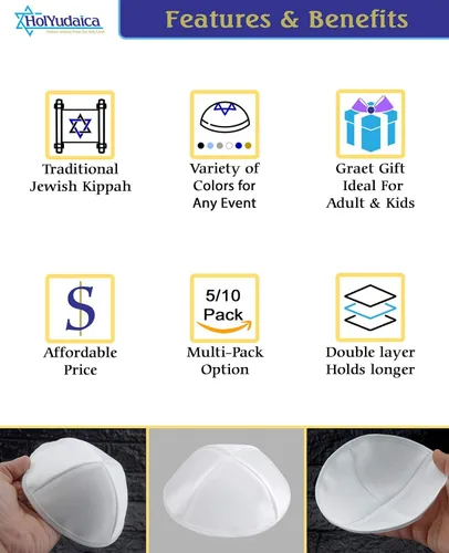 Vista 4 de HolYudaica Paquete de 5 piezas Hq SatinLinoVelvetSeda CrudaGamuza Kippah para hombre, sombrero Yamaka diseñado en Israel Kippot Bulk