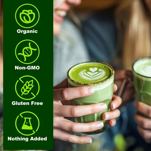 Vista 3 de Polvo de matcha orgánico, 18 onzas, bebidas naturales, té puro en polvo, certificación orgánica y sin OMG, para café con leche, batidos, horneado