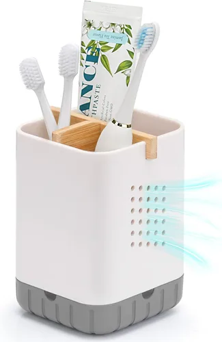 Vista 9 de Boperzi Portacepillos de dientes negros para baño, soporte eléctrico para cepillos de dientes con divisor de bambú, cepillo de dientes
