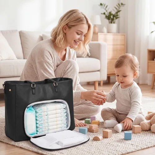 Vista 7 de S-ZONE Bolsa de almuerzo para mujer, bolsa de trabajo con compartimento de Negro
