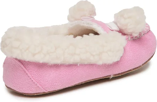 Vista 5 de Laura Ashley Fleece Girls Moccasin Slippers, Indoor Outdoor Easy to Wear Home Shoes for Kids