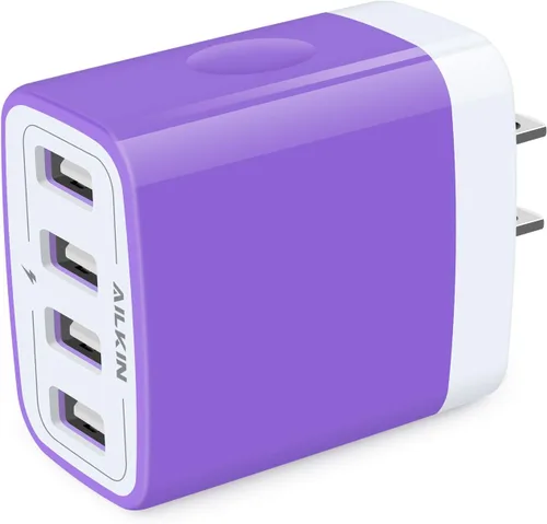 Vista 7 de Cargador de pared, adaptador de cargador USB, estación de carga rápida AILKIN 4.8A, 4 puertos múltiples, bloque de base de alimentación, enchufe
