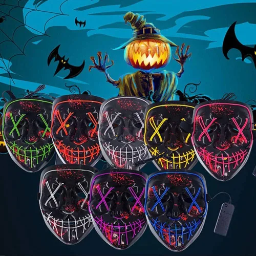 Vista 7 de Máscara de Purga LED de Halloween con luz para Halloween para fiestas de festivales disfraz de adultos hombres mujeres y niños 3 modos de vida