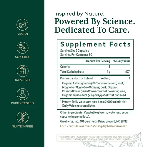 Vista 2 de Gaia Herbs PRO Mantenimiento del sueño - Salud suprarrenal y apoyo para dormir* - Suplemento con corteza de magnolia Ashwagandha y azufaifo Date