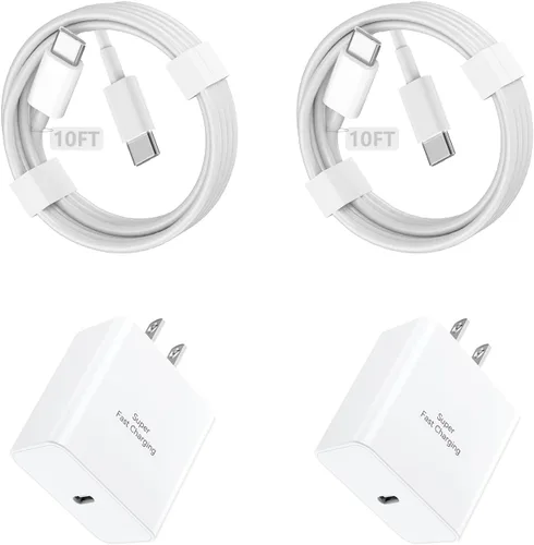 Vista 13 de Cargador súper rápido de 45 W para Samsung, cargador de teléfono Android, paquete de 2 Cable USB C a C de 10 pies, bloque de carga de 45 vatios