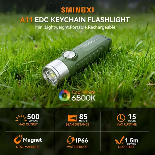 Vista 5 de Llavero recargable de 500 lúmenes, linterna EDC con base magnética, mini luz de bolsillo súper brillante con USB-C, IP66 pequeñas linternas ligeras