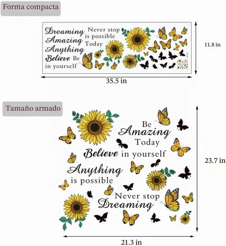 Vista 7 de Calcomanías de pared con cita inspiradora de girasol, refranes positivos extraíbles para aula, hogar, dormitorio, oficina, decoración artística