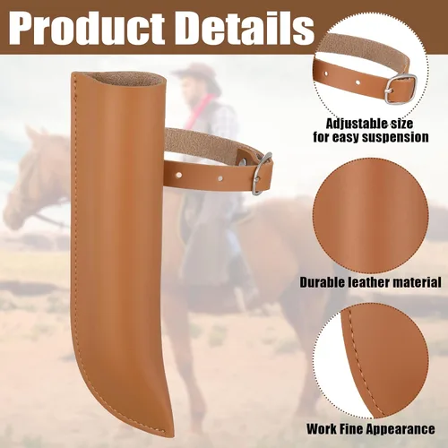 Vista 3 de Woanger 2 Pcs Flag Carrier with Stirrup Flag Boot for Horse Artificial Leather Saddles Holder Accessories for Horse Training, 7 x 2.2 Inch, Brown