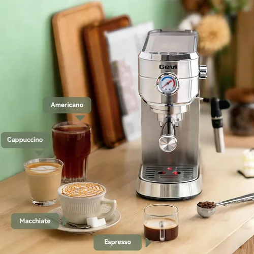 Vista 6 de Gevi - Máquina de café expreso de 20 barras con espumador de leche, compatible con cápsulas y tierra