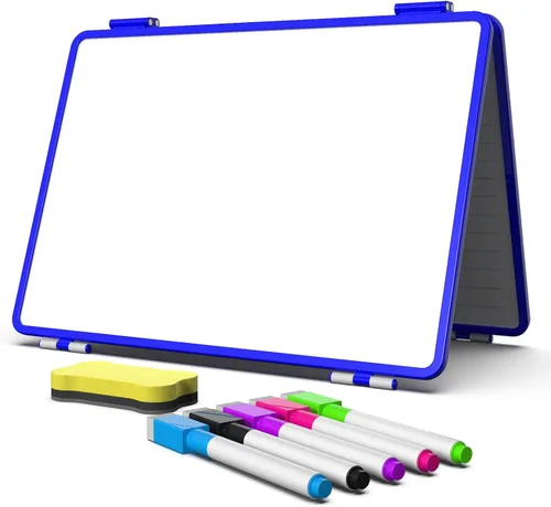Vista 8 de Pizarra blanca magnética de borrado en seco, 4 lados de escritura, escritorio, pequeña para niños, 11.5 x 17 pulgadas plegable para escritorio