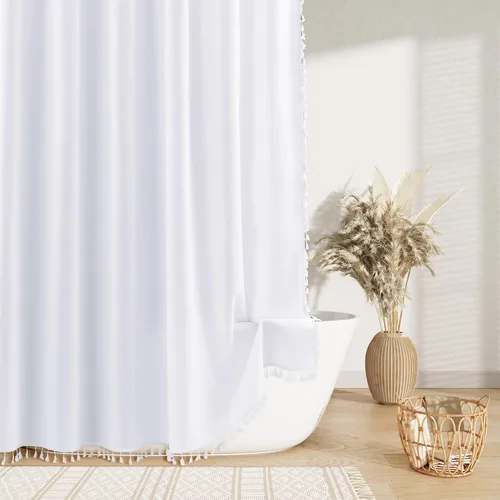 Vista 21 de Nanspring Cortina de ducha de lino extra larga para baño, 96 pulgadas Natural