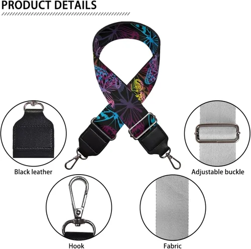 Vista 6 de Correa ajustable con estampado de mariposas en acuarela para mujer, correas anchas de moda, correas de guitarra, bolsa de hombro