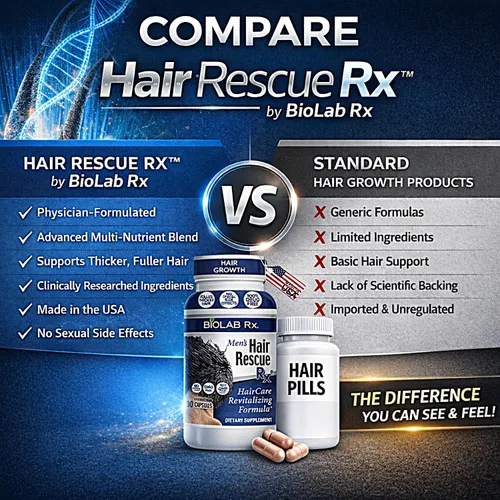 Vista 3 de Hair Rescue Rx - Suplemento para adelgazar el cabello para hombre con biotina y ortiga, soporta un cabello más grueso y saludable, soporte