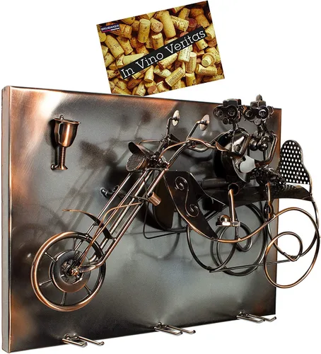 Vista 6 de BRUBAKER Soporte para botella de vino 'Couple on Motorbike' - Montaje en pared con 3 soportes de vidrio - Arte de pared - con tarjeta de felicitación