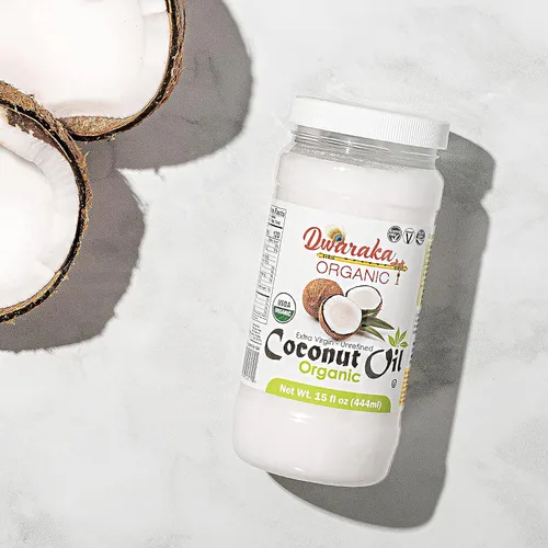Vista 4 de Dwaraka Orgánico - Aceite de coco – Virgen extra, 15 onzas líquidas, saludable, sin OMG, puro natural sin refinar, ideal para cocinar, cabello, piel
