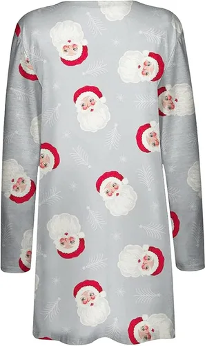 Vista 4 de Cárdigan con estampado de renos y muñeco de nieve de caramelo de Navidad, suéteres para mujer, ligeros, frente abierto, para festivales de mujer