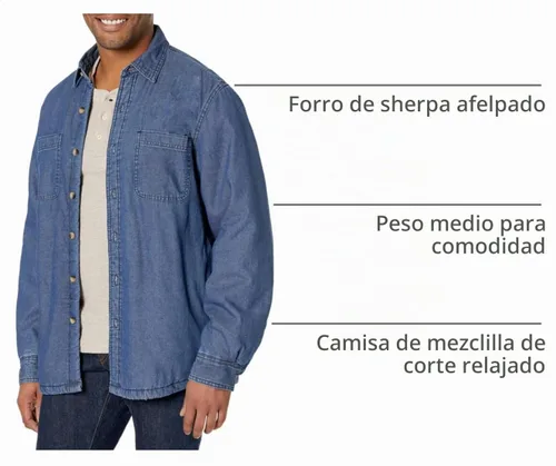 Vista 4 de Wrangler Authentics Men's Long Sleeve Sherpa Lined Shirt Jacket Índigo