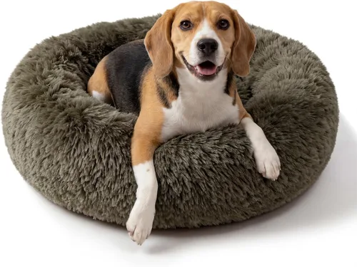 Vista 12 de Cama para perros pequeños, cama calmante para perros pequeños, antiansiedad, cama para cachorros, lavable a máquina, esponjosa, de lujo Verde militar