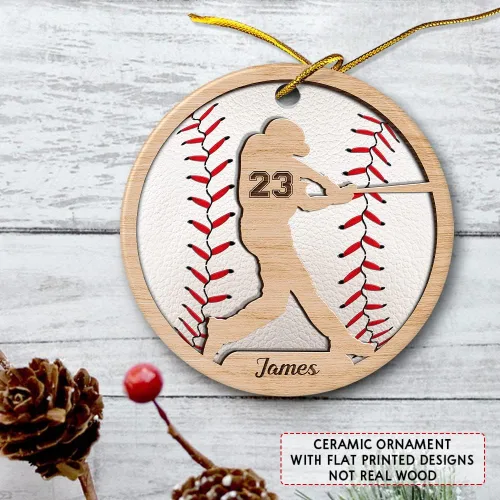 Vista 4 de SANDJEST Adorno de béisbol personalizado con nombre y número, adornos de cerámica 2024 para niños, entrenadores, fanáticos del béisbol, ideas