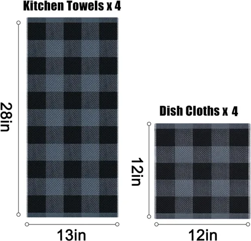 Vista 4 de Homaxy - Juego de toallas y paños de cocina, 12 x 12 y 13 x 28 pulgadas, juego de 8 toallas de cocina 100% algodón, de punto gofre, a cuadros, super