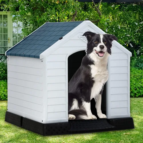 Vista 9 de Casa para perros, casa para perros pequeños y medianos, impermeable, transpirable, de plástico duradero, para interiores y exteriores