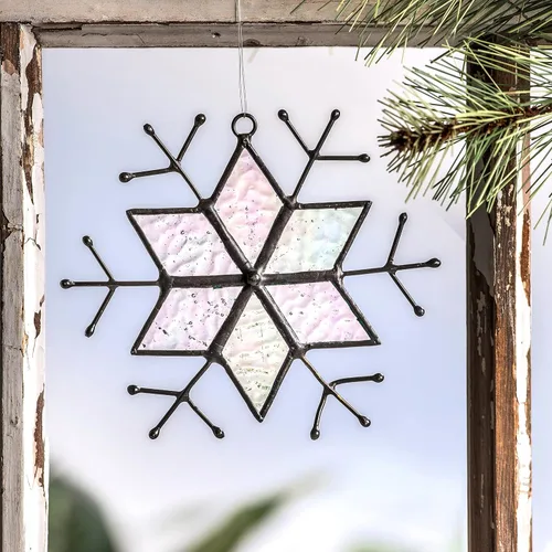 Vista 2 de J Devlin Adorno de copo de nieve de cristal para ventana de árbol de Navidad iridiscente 189-B