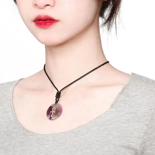 Vista 7 de NC - Collar de cruz de cristal natural egipcio para hombres y mujeres, correa de hombro ajustable