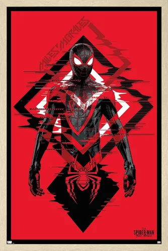 Vista 7 de Trends International Marvel's Spider-Man: Miles Morales - Póster de pared de traje, 14.725 x 22.375 pulgadas, versión enmarcada de madera de granero