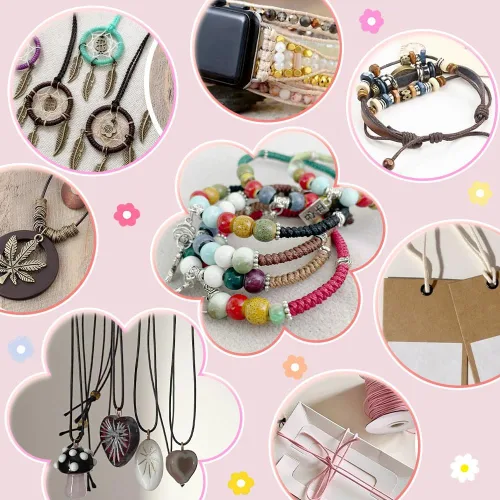 Vista 6 de PH PandaHall 9 colores, 11 yardas/rollo de 0.059 in de poliéster encerado, hilo de hilo de cuentas para pulseras, collares, joyas, manualidades