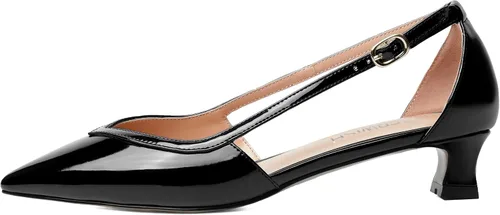 Vista 2 de ROSERWISH Zapatos de vestir de tacón bajo con hebilla de moda para mujer, para boda, fiesta, puntiaguda, patente, gatito, zapatos de vestir de 1.5