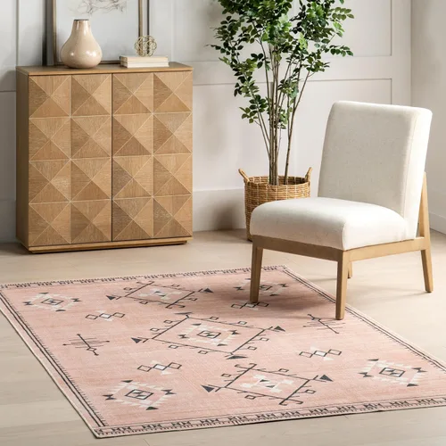 Vista 7 de Nuloom SpinClean Evalyn - Alfombra geométrica, suave y acogedora, de alto tráfico, resistente a las manchas, fácil de limpiar, duradera, lavable a