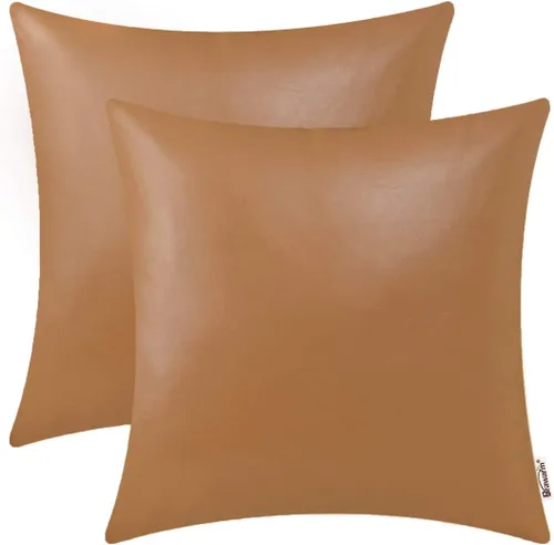 Vista 35 de BRAWARM Fundas de almohada de cuero sintético de 16 x 16 pulgadas - Juego de 2 fundas de almohada de cuero negro, fundas de almohada de cuero teñido