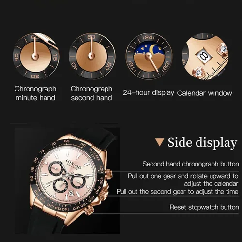 Vista 4 de devaco Relojes luminosos del cronógrafo del calendario de los hombres, relojes de moda de los hombres