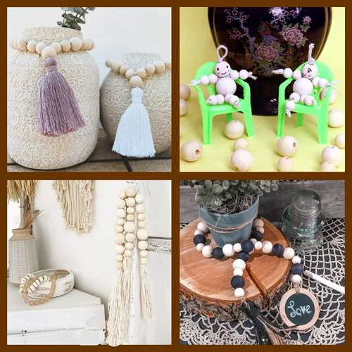 Vista 5 de AD Beads Cuentas de madera redondas naturales sin terminar para hacer guirnaldas, trenzas, macramé y joyería (0.315 in-500 piezas)