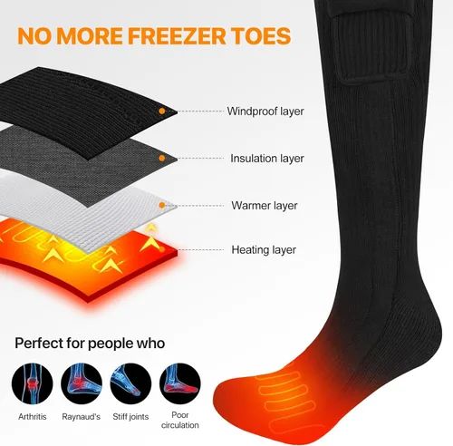 Vista 8 de SNOW DEER Heated Socks for Men and Women, Rechargeable Heated Ski Socks Negro