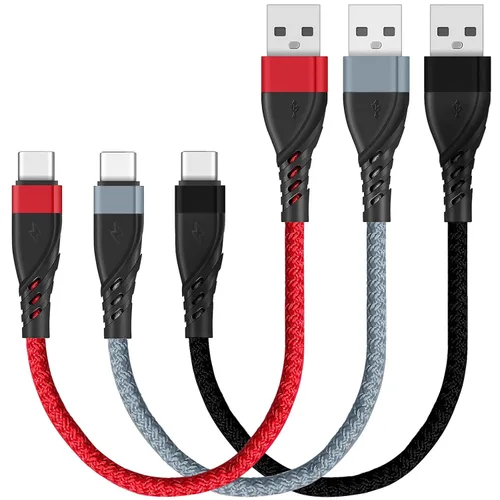 Vista 7 de Cable micro USB de 1 pie [3 unidades], USB corto a micro trenzado USB 2.0 cable de carga rápida y sincronización de datos compatible con Samsung