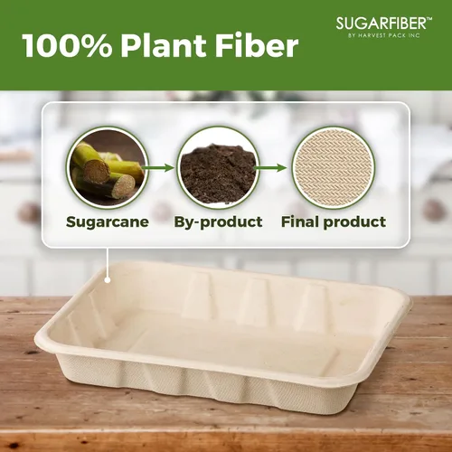 Vista 3 de 100 unidades Harvest Pack 22 oz Bandejas de comida compostables, 21.56 cm x 16.38 cm x 3.3 cm Contenedor de comida desechable LIBRE de PFAS, platos