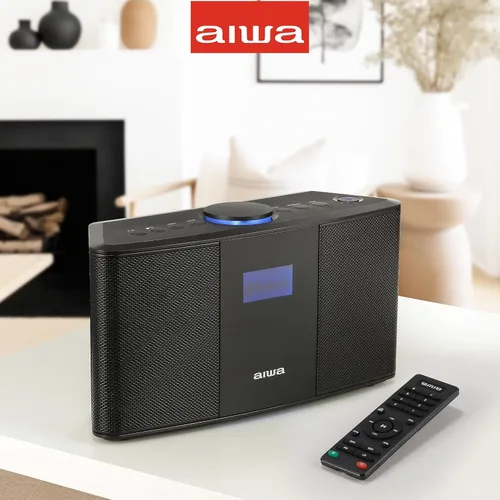 Vista 7 de Aiwa Altavoz inalámbrico - Libera un sonido potente y una conectividad versátil - Experimenta la libertad Bluetooth, radio FM, reloj, 20 W RMS, Negro
